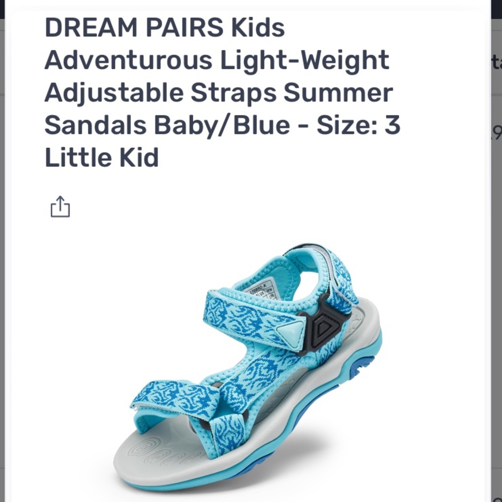 DREAM PAIRS Kids Adventurous Light-Weight Adjustable Straps Sandals. Size 3.